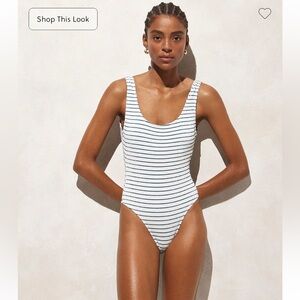 J Crew nautical blue white stripe scrunchie one piece swim suit size 14 new